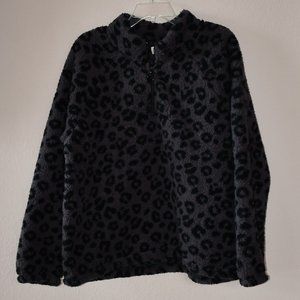 Dittos Women's Gray Leopard Quarter Zip Fleece Pull Over Top Jacket Size XL